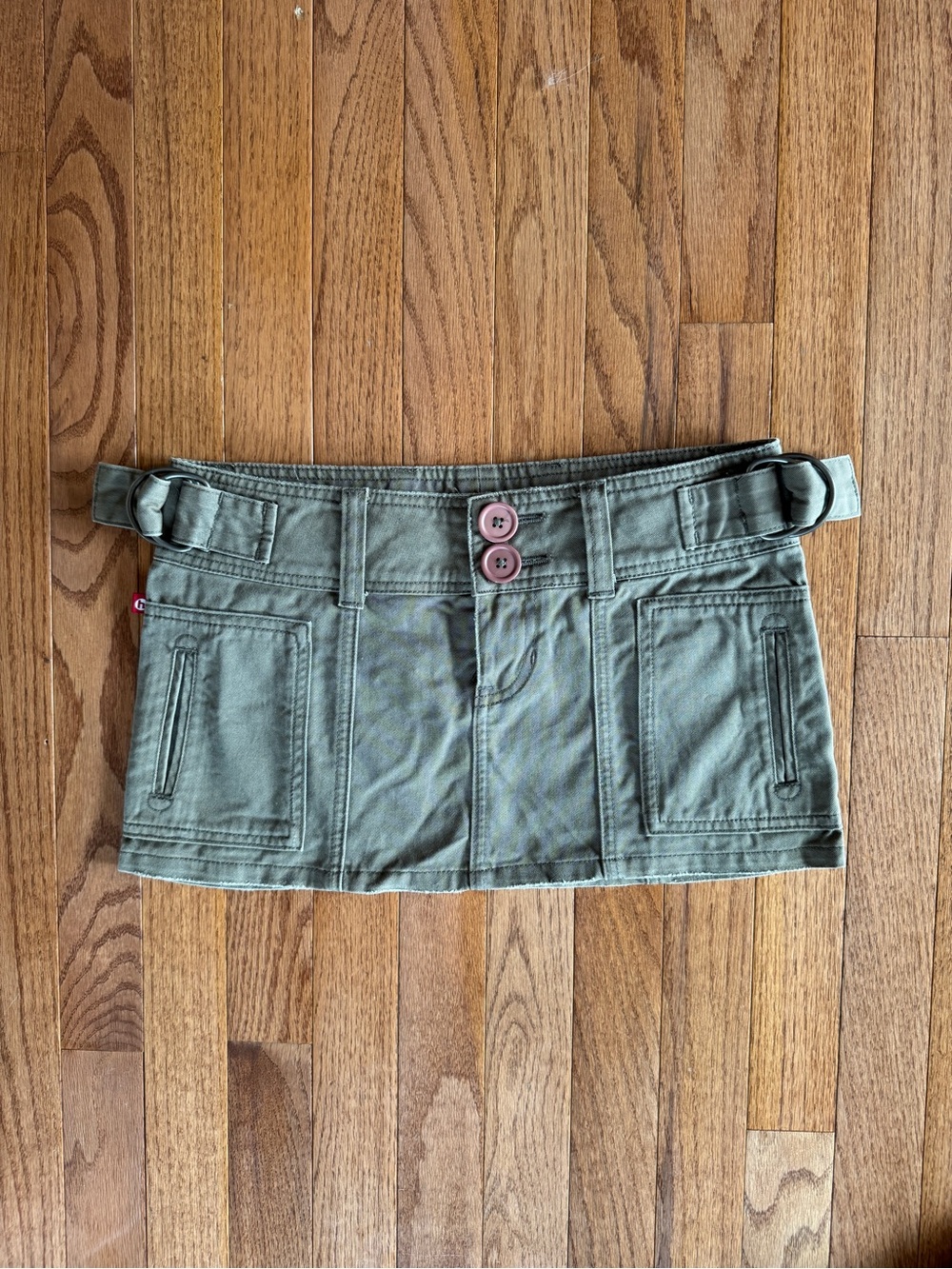 Vintage Y2K Hollister Olive Green Low-Rise Utility Mini Skirt